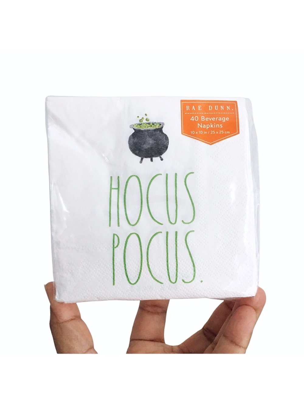 Rae Dunn Hocus Pocus Beverage Napkins - White with Green Print